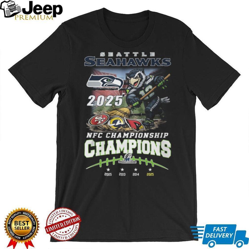 Seattle Seahawks 2025 NFC Champions Broom Sweep Graphic Tee Seattle Seahawks 2025 NFC Champions Broom Sweep Graphic Tee