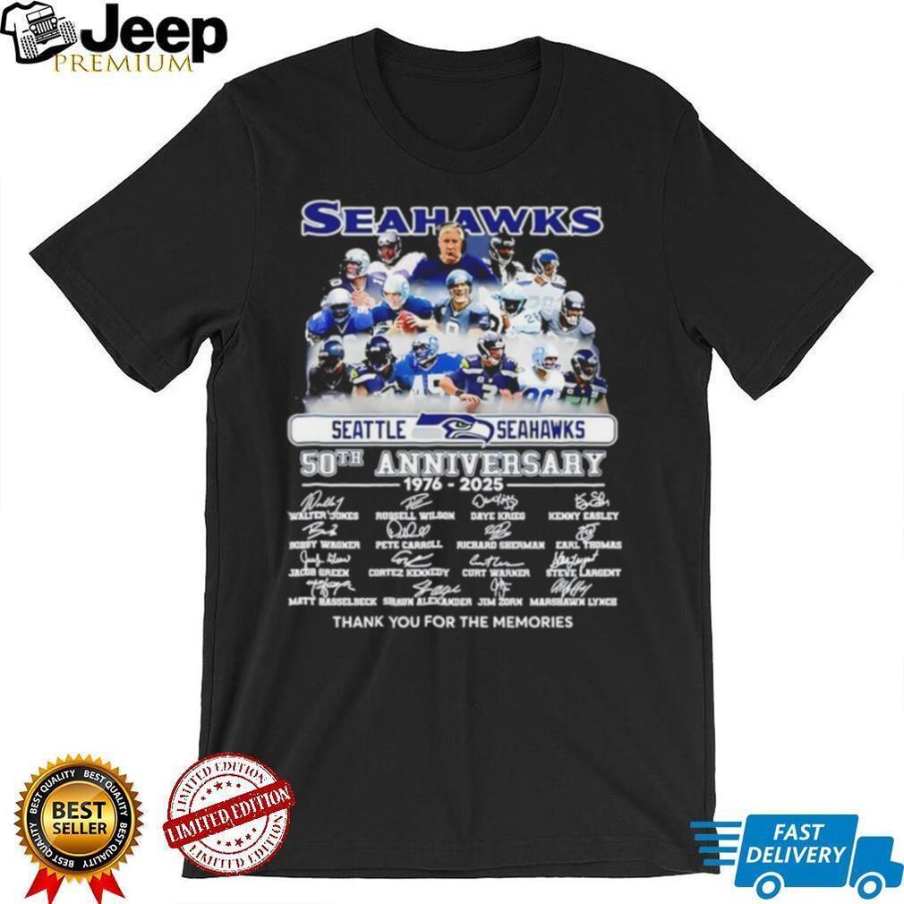 Seattle Seahawks Football 50 Years 1976 2025 Abbey Road signature thank you for the memories shirt Seattle Seahawks Football 50 Years 1976 2025 Abbey Road signature thank you for the memories shirt