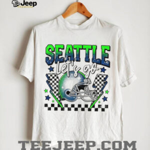 Seattle Seahawks Football Let's Go Helmet Retro Racing Theme T Shirt