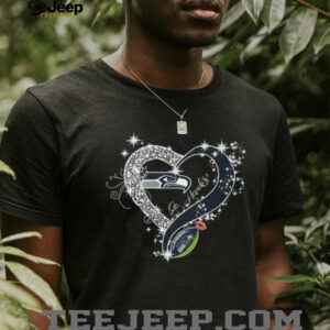 Seattle Seahawks Glitter Heart Football Fan Women's Grey T Shirt