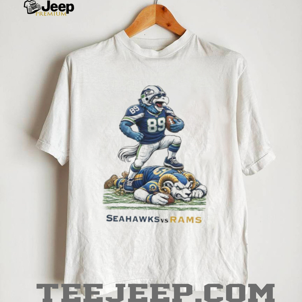 Seattle Seahawks Mascot Stepping on LA Rams Mascot Rivalry T Shirt Seattle Seahawks Mascot Stepping on LA Rams Mascot Rivalry T Shirt