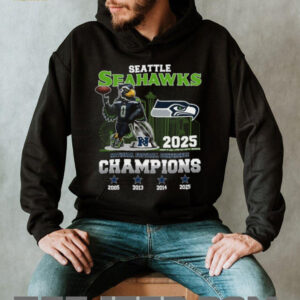 Seattle Seahawks NFC Champions 2025 T Shirt Mascot & Trophy Graphic Tee Seattle Seahawks NFC Champions 2025 T Shirt Mascot & Trophy Graphic Tee