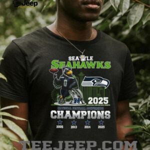 Seattle Seahawks NFC Champions 2025 T Shirt Mascot & Trophy Graphic Tee