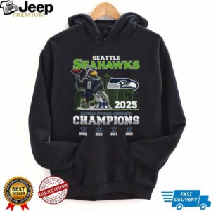 Seattle Seahawks NFC Champions 2025 T Shirt Mascot & Trophy Graphic Tee