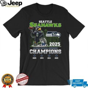 Seattle Seahawks NFC Champions 2025 T Shirt Mascot & Trophy Graphic Tee