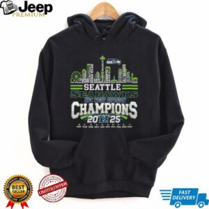 Seattle Seahawks NFC West Division Champions 2025 Skyline Roster Names T Shirt Seattle Seahawks NFC West Division Champions 2025 Skyline Roster Names T Shirt
