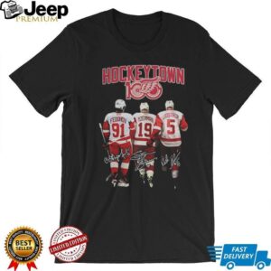 Sergei Fedorov Steve Yzerman and Nicklas Lidstrom Detroit Red Wings Hockey Town 100 signatures shirt Sergei Fedorov Steve Yzerman and Nicklas Lidstrom Detroit Red Wings Hockey Town 100 signatures shirt