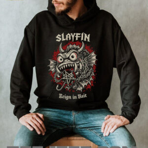 Slayfin Metal Parody T Shirt “Reign In Bait” Heavy Metal Fishing Graphic Slayfin Metal Parody T Shirt “Reign In Bait” Heavy Metal Fishing Graphic