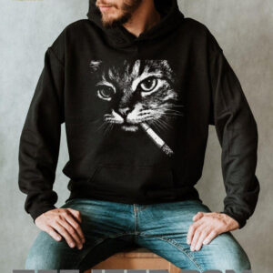 Smoking Cat Vintage Charcoal Sketch Heavy Cotton Oversized T Shirt