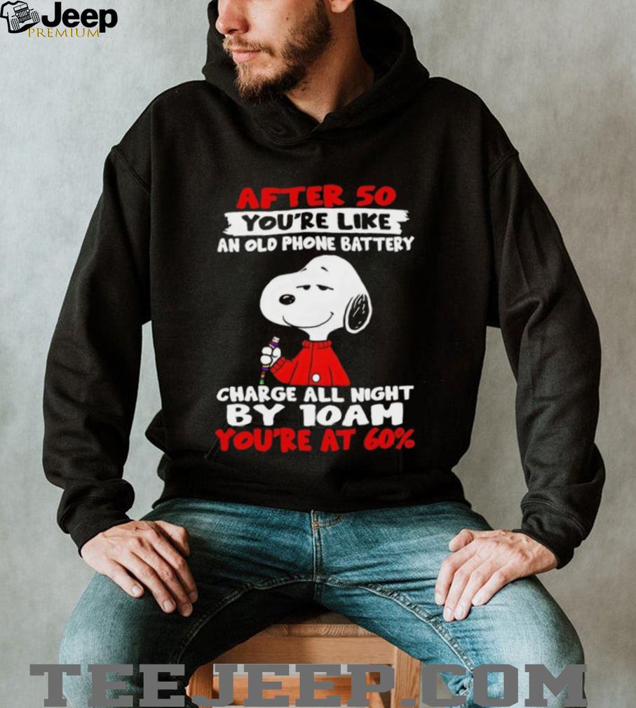 Snoopy after 50 you’re like an old phone battery charge all night by 10 am you’re at 60 shirt Snoopy after 50 you’re like an old phone battery charge all night by 10 am you’re at 60 shirt