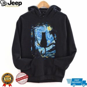 Starry Night Cat Silhouette Van Gogh Parody Aesthetic Tee Starry Night Cat Silhouette Van Gogh Parody Aesthetic Tee
