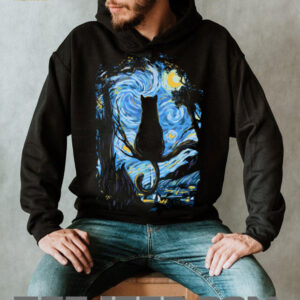 Starry Night Cat Silhouette Van Gogh Parody Aesthetic Tee
