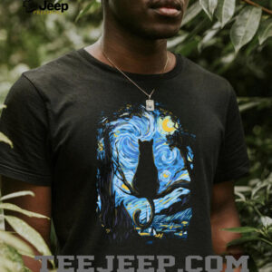 Starry Night Cat Silhouette Van Gogh Parody Aesthetic Tee