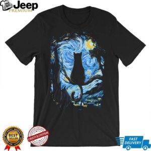 Starry Night Cat Silhouette Van Gogh Parody Aesthetic Tee