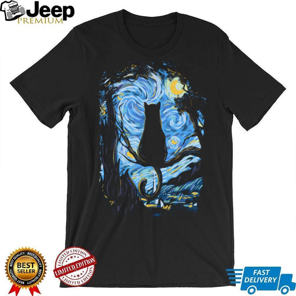 Starry Night Cat Silhouette Van Gogh Parody Aesthetic Tee Starry Night Cat Silhouette Van Gogh Parody Aesthetic Tee