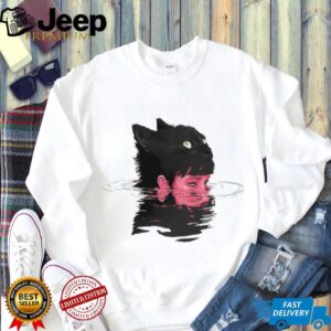 Surrealism Black Cat Head Girl Swimming Aesthetic Acid Wash Graphic T Shirt