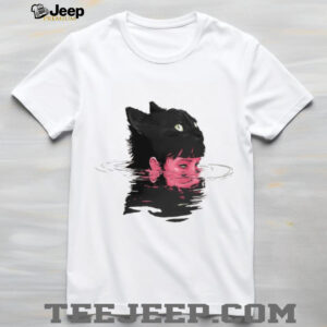 Surrealism Black Cat Head Girl Swimming Aesthetic Acid Wash Graphic T Shirt