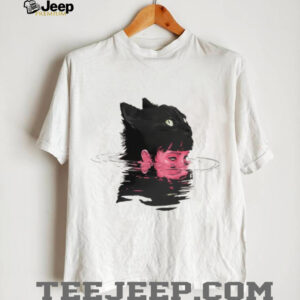 Surrealism Black Cat Head Girl Swimming Aesthetic Acid Wash Graphic T Shirt