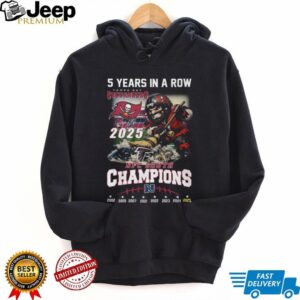 Tampa Bay Buccaneers 5 Years In A Row NFC South Champions T Shirt