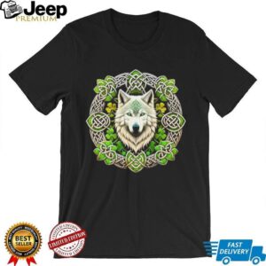 White Wolf Celtic Knot Shamrock St. Patrick's Day Artistic T Shirt