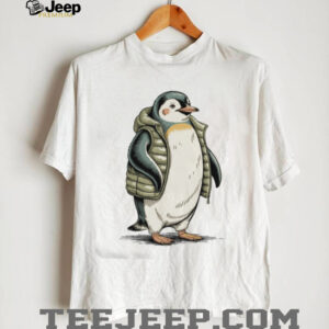 Adorable Baby Penguin Wearing Green Puffer Vest T Shirt