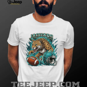 Angry Jaguar Football Mascot T Shirt Teal Flames