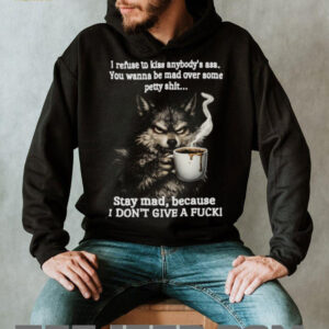 Angry Wolf Drinking Coffee “Stay Mad” Grumpy T Shirt