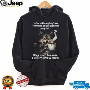Angry Wolf Drinking Coffee “Stay Mad” Grumpy T Shirt