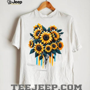 Artistic Watercolor Sunflower Bouquet Yellow & Teal Floral T Shirt