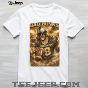 Bad Bunny Gold Signature & Football Player Jersey 9 T shirt