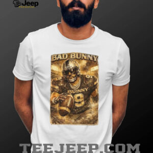 Bad Bunny Gold Signature & Football Player Jersey 9 T shirt