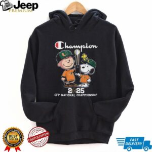 Peanuts Snoopy and Charlie Brown Miami Hurricanes 2025 National Champions T Shirt