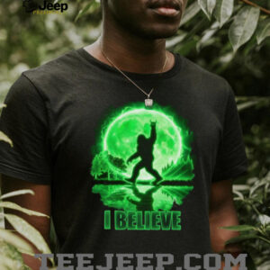 Bigfoot “I Believe” Neon Green Moon T Shirt Mythical Sasquatch Forest Tee