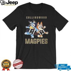 Bluey and Bingo Collingwood Magpies AFL Fan Kids & Adult T Shirt Bluey and Bingo Collingwood Magpies AFL Fan Kids & Adult T Shirt