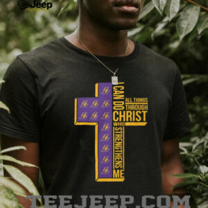 Christian Faith Phil 413 Lakers Purple and Gold Cross Graphic Tee Christian Faith Phil 413 Lakers Purple and Gold Cross Graphic Tee