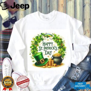 Classic St. Patrick's Day Wreath with Pot of Gold and Rainbow T Shirt