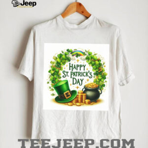 Classic St. Patrick's Day Wreath with Pot of Gold and Rainbow T Shirt