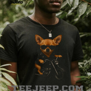 Cool Chihuahua on Motorcycle Leather Jacket Biker Dog T Shirt