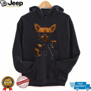 Cool Chihuahua on Motorcycle Leather Jacket Biker Dog T Shirt