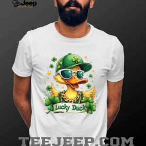 Cool Lucky Duck Wearing Sunglasses and Gold Chain St. Patrick's Day T Shirt