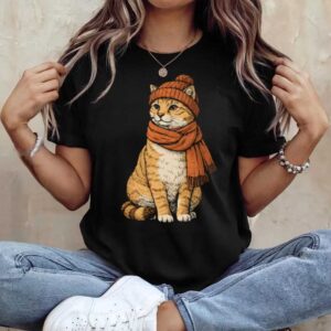 Cozy Autumn Orange Cat with Beanie and Scarf T Shirt Cozy Autumn Orange Cat with Beanie and Scarf T Shirt