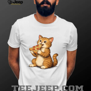 Cute Fat Orange Tabby Cat Eating Pizza Slice T Shirt