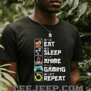 Eat Sleep Anime Gaming Repeat Japanese Text Otaku T Shirt