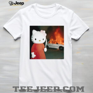 Edgy Cartoon Cat Holding Knife & Burning Car Aesthetic T Shirt Edgy Cartoon Cat Holding Knife & Burning Car Aesthetic T Shirt