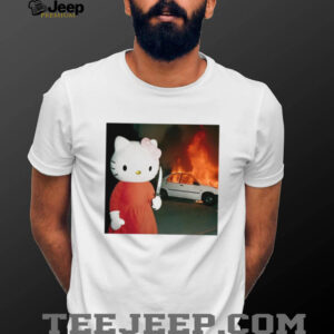 Edgy Cartoon Cat Holding Knife & Burning Car Aesthetic T Shirt