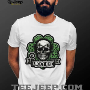 Edgy Lucky One Skull and Clover St. Patrick's Day Graphic T Shirt