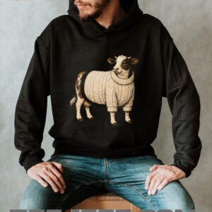Funny Cow Wearing White Chunky Knit Sweater T Shirt Funny Cow Wearing White Chunky Knit Sweater T Shirt