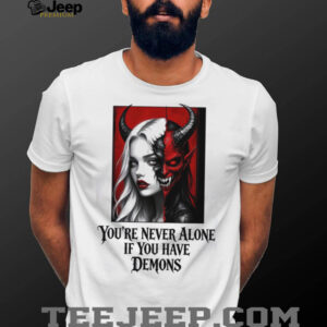 Gothic Split Face Demon Girl Never Alone Horror Shirt