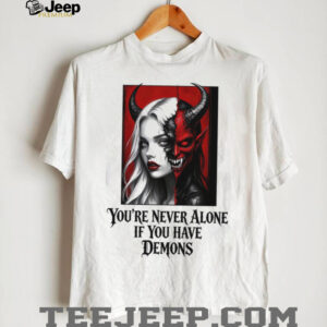Gothic Split Face Demon Girl Never Alone Horror Shirt
