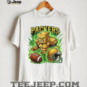 Green Bay Packers Cheese Head Muscle Mascot Fire T Shirt